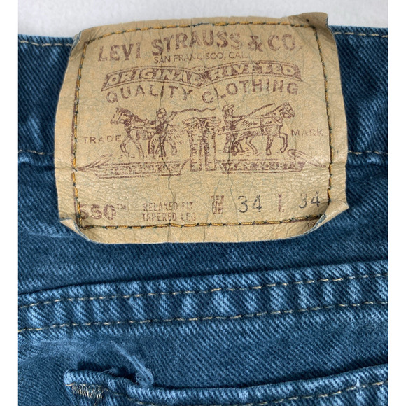 Vtg Levis 550 Jeans Women 32 x‎ 30 Dark Teal Blue Relaxed Altered Hem High Rise - Picture 3 of 13